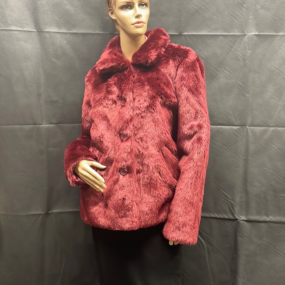 JuoJuo Women's Burgundy Faux Fur Jacket